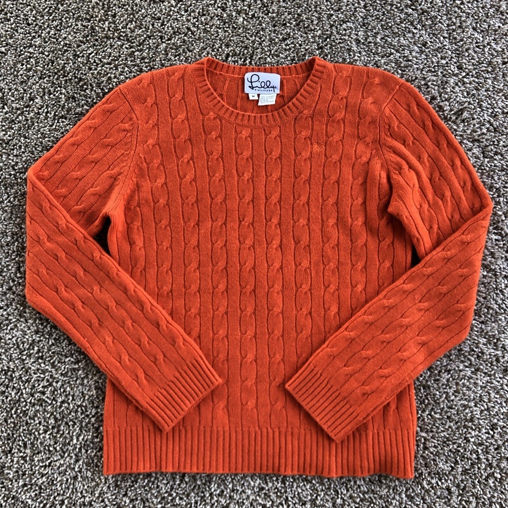Lilly Pulitzer 100% Cashmere Cable Sweater Womens Size Medium Orange Round Neck